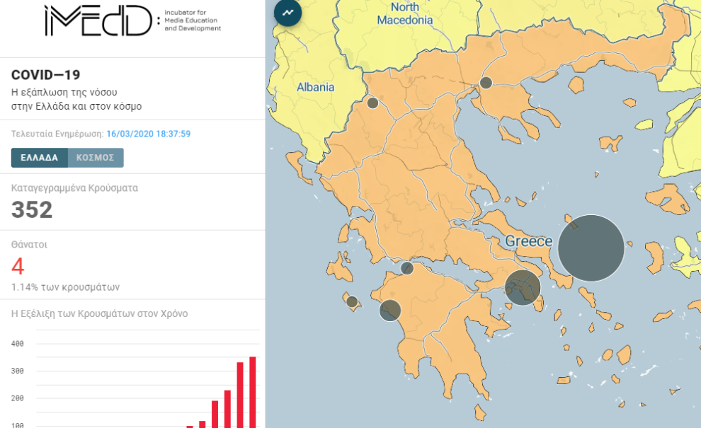 Διαδραστικός χάρτης της εξάπλωσης του κορωνοϊού στην Ελλάδα